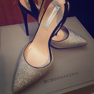 BCBGMAXARIA Size 5.5 Koda Sling-Black Glitter Pump